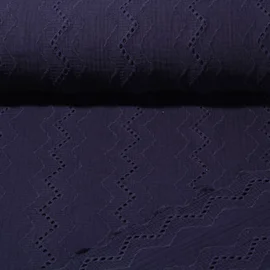 Baumwoll Musselin mit Bogenkante und Lochstickerei Navy