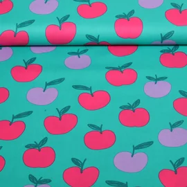 Baumwoll Popeline Äpfel Petrol