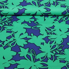 Baumwoll-Popeline Blumen Abstrakt Royalblau Grün