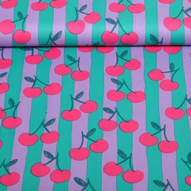 Baumwoll Popeline Kirschen Petrol