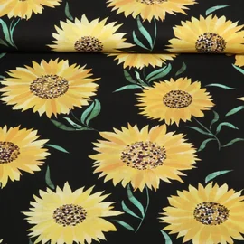 Baumwoll Popeline Sonnenblumen Schwarz