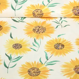 Baumwoll Popeline Sonnenblumen Weiß
