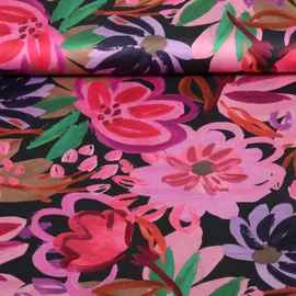 Baumwoll Satin Blüten Schwarz