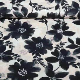 Baumwoll-Viskose Digitaldruck Blumen Beige