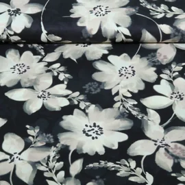 Baumwoll-Viskose Digitaldruck Blumen Schwarz