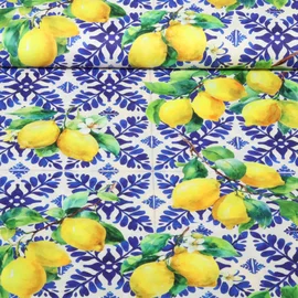 Baumwoll-Viskose Digitaldruck Zitronen Blau