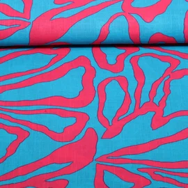 Baumwoll-Viskose Leinenoptik Große Blüten Petrol