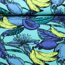 Baumwoll-Viskose Voile Früchte Blüten Mint