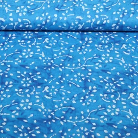 Baumwoll-Voile Batik Blumenranken Blau