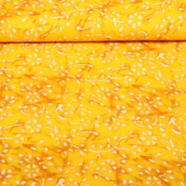 Baumwoll-Voile Batik Blumenranken Gelb