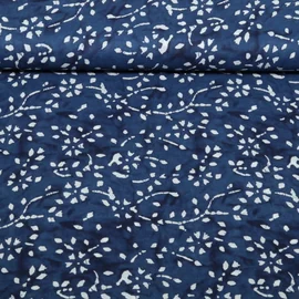 Baumwoll-Voile Batik Blumenranken Navy