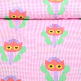 Baumwoll-Webware Bestickt Karo Tulpen Rosa