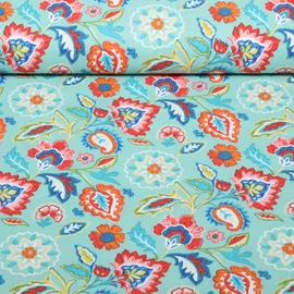 Baumwoll-Webware Blumen Boho Eisblau