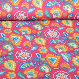 Baumwoll-Webware Blumen Boho Pink