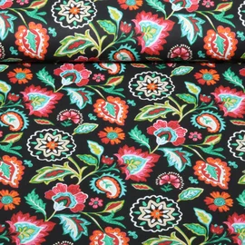 Baumwoll-Webware Blumen Boho Schwarz
