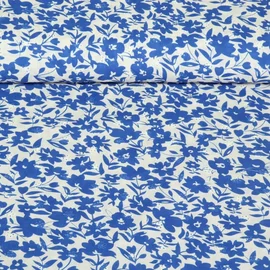 Baumwoll Webware Lochstickerei Blumen Weiß Kobalt