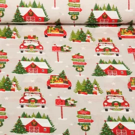 Baumwoll-Webware Santa On Tour Grau