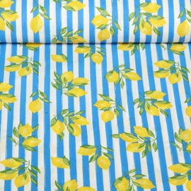 Baumwoll Webware Streifen Zitronen Blau
