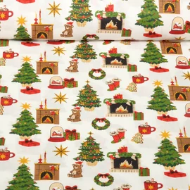 Baumwoll-Webware Weihnachtsmotive Weiß