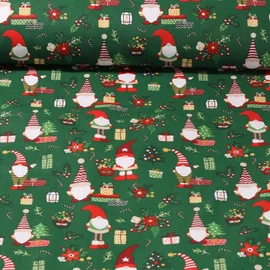 Baumwoll-Webware Wichtelweihnacht Grün