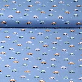 Baumwolle Popeline Autos Blau