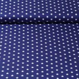 Baumwolle Popeline Sterne Royalblau Weiß