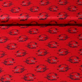 Baumwolle Trachtenstoff Blumenhirsche Rot