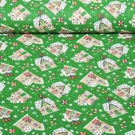 Baumwolle Webware Lebkuchenhäuser Xmas Grün