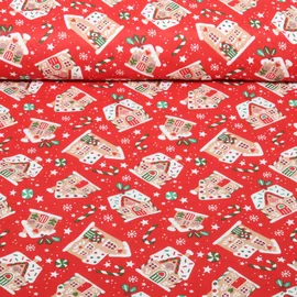 Baumwolle Webware Lebkuchenhäuser Xmas Rot