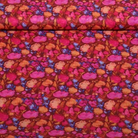 Baumwollevoile Digital Blumen Bordeauxrot