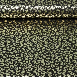Baumwolljersey Glitzer Leo Schwarz Gold 