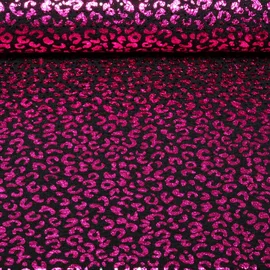 Baumwolljersey Glitzer Leo Schwarz Pink 