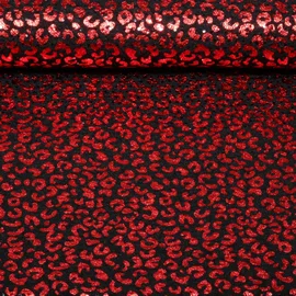 Baumwolljersey Glitzer Leo Schwarz Rot 