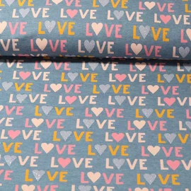 Baumwolljersey Love Blau Melange