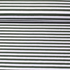 Baumwolljersey Streifen 10mm Tannengrün Weiß