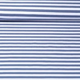 Baumwolljersey Streifen Weiß Jeansblau