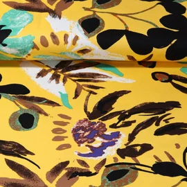 Baumwollsatin Stretch Blumen Gelb