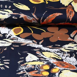 Baumwollsatin Stretch Blumen Navy