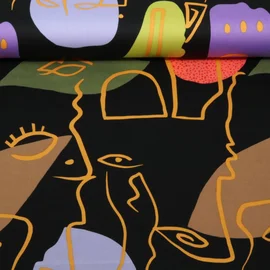 Baumwollsatin Stretch Gesichter Schwarz