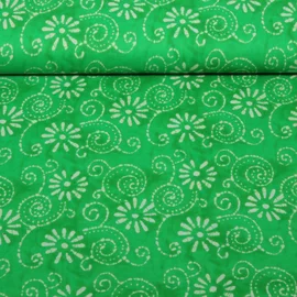 Baumwollvoile Batik Blumen Grün