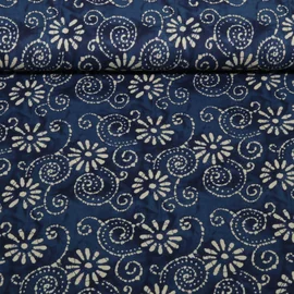 Baumwollvoile Batik Blumen Navy