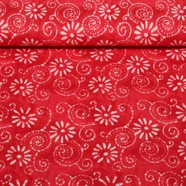 Baumwollvoile Batik Blumen Rot