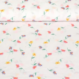 Baumwollvoile Blumen Bestickt Weiß