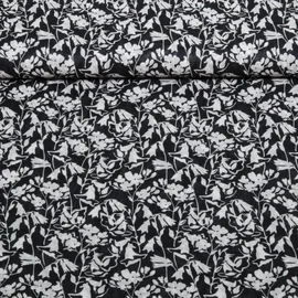 Baumwollvoile Blumen Schwarz