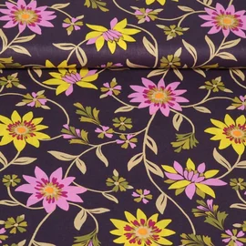 Baumwollvoile Blumenranken Aubergine