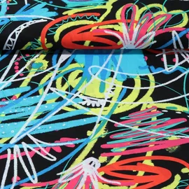 Baumwollvoile Bunte Skizzen Schwarz Multicolor