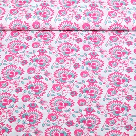 Baumwollvoile "Dalia" Blüten Weiß Pink