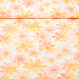 Baumwollvoile Dobby Blumen Ecru Orange