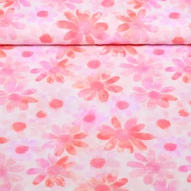 Baumwollvoile Dobby Digital Blumen Ecru Rosa
