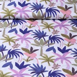 Baumwollvoile "Palmen" Weiß Blau